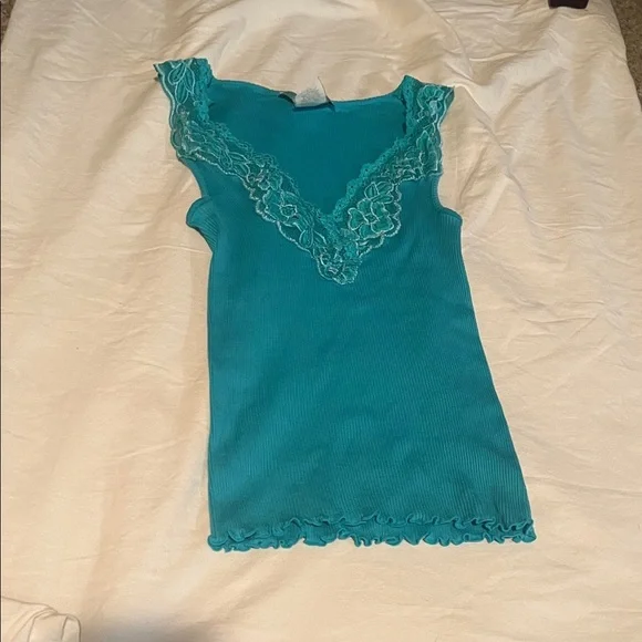 Marciano Teal Lace Trim Tank Top 100% cotton - Picture 3 of 4
